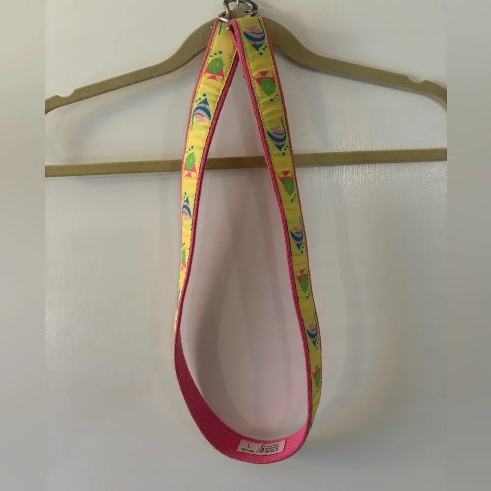 Douglas Paquette “H” Closure Tropical Fish Pink Canvas Belt Women’s Size Large - Picture 2 of 8